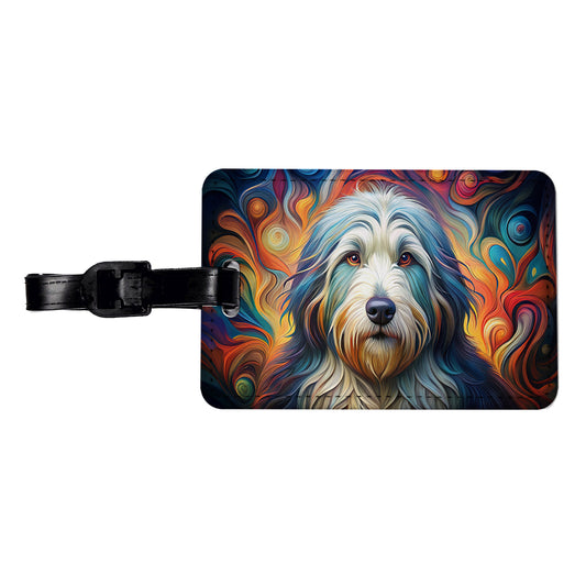 Old English Sheepdog Dog Abstract Art Travel Faux Leather Luggage Tag
