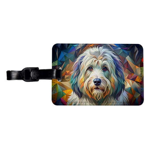 Old English Sheepdog Dog Abstract Stylized Art Travel Faux Leather Luggage Tag