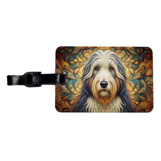 Old English Sheepdog Dog Art Nouveau Travel Faux Leather Luggage Tag