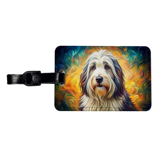 Old English Sheepdog Dog Bohemian Art Travel Faux Leather Luggage Tag