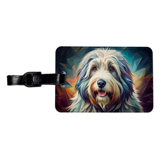 Old English Sheepdog Dog Contemporary Art Travel Faux Leather Luggage Tag