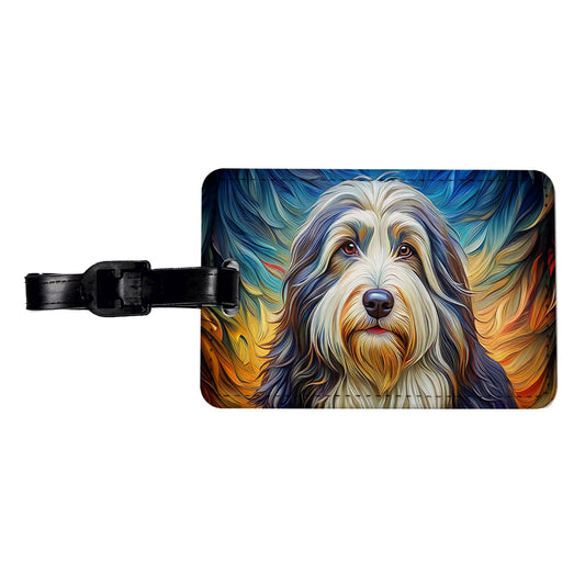 Old English Sheepdog Dog Expressionism Art Travel Faux Leather Luggage Tag