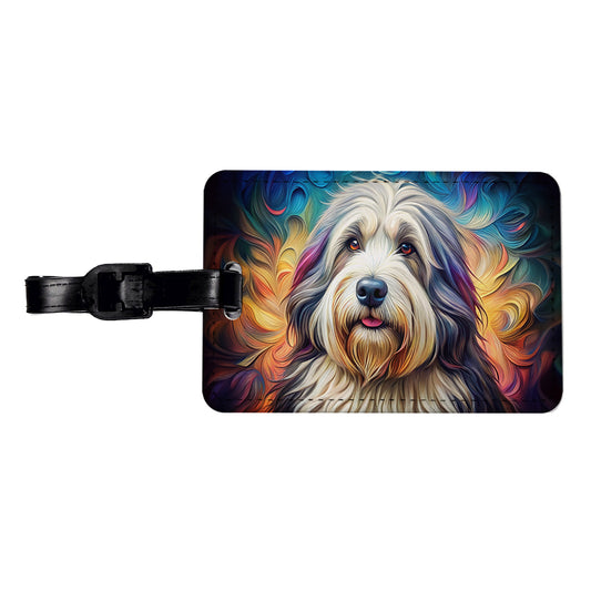 Old English Sheepdog Dog French Bohemian Art Travel Faux Leather Luggage Tag