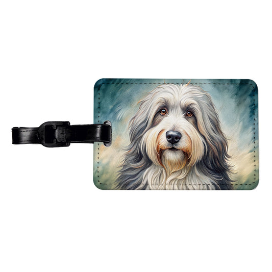 Old English Sheepdog Dog Illustration Travel Faux Leather Luggage Tag