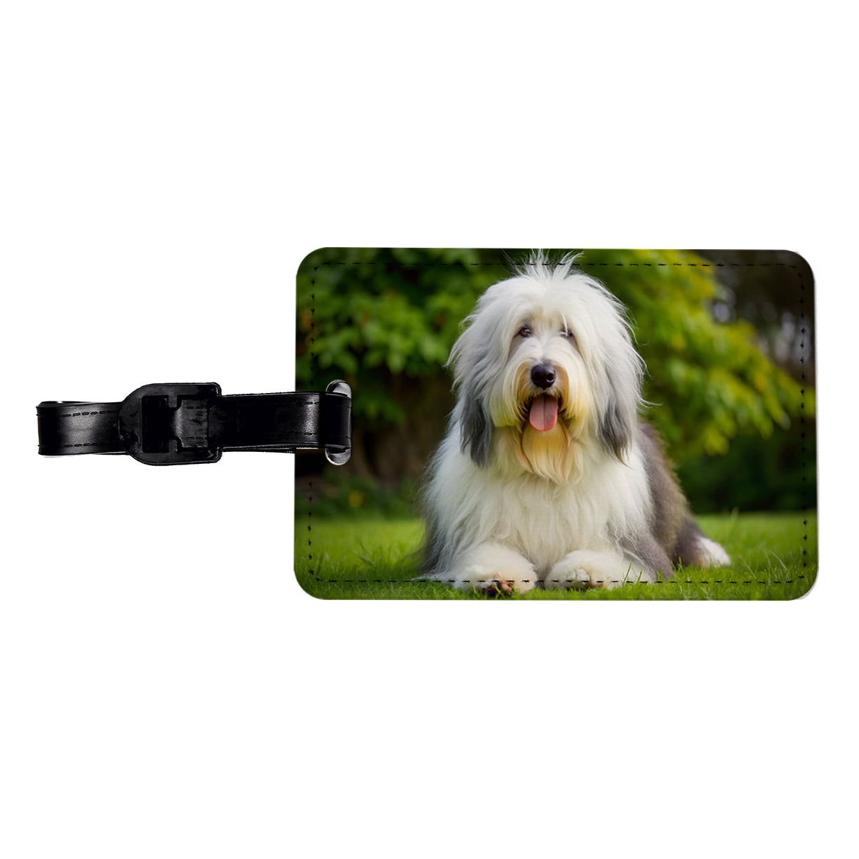 Old English Sheepdog Dog Photo Travel Faux Leather Luggage Tag