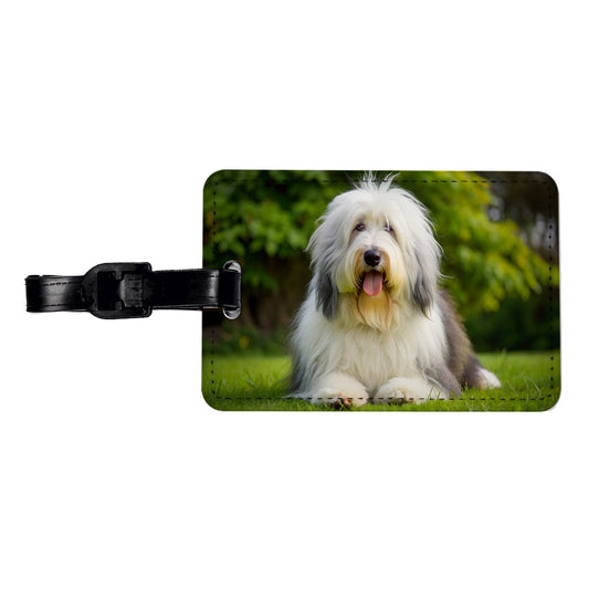 Old English Sheepdog Dog Photo Travel Faux Leather Luggage Tag