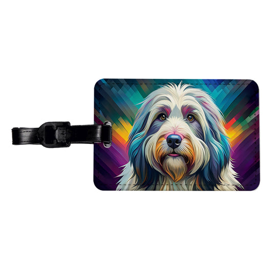 Old English Sheepdog Dog Pop Art Travel Faux Leather Luggage Tag