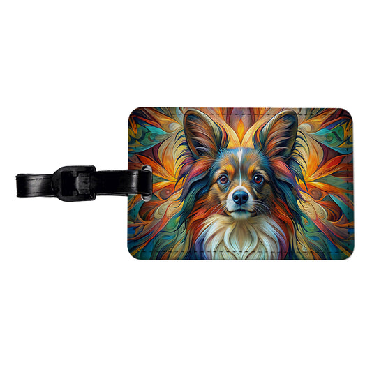 Papillion Dog Abstract Art Travel Faux Leather Luggage Tag
