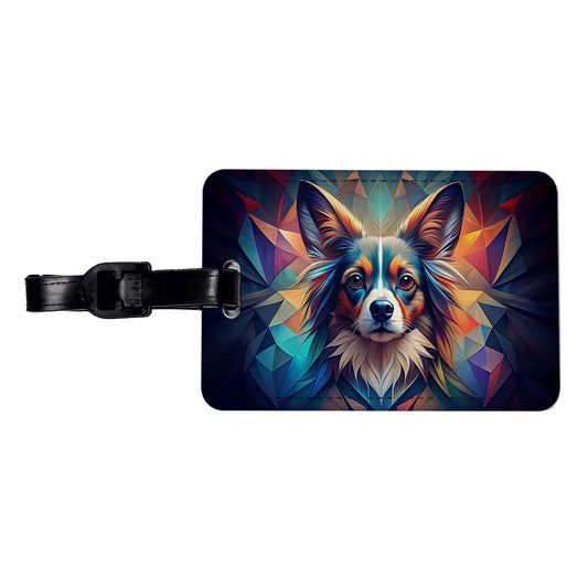 Papillion Dog Abstract Stylized Art Travel Faux Leather Luggage Tag