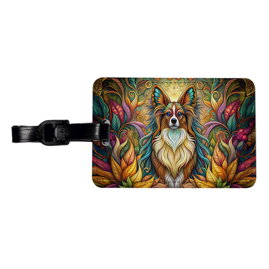 Papillion Dog Art Nouveau Travel Faux Leather Luggage Tag