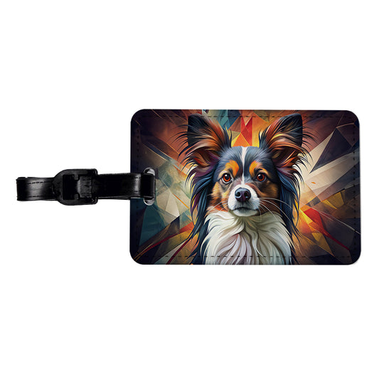 Papillion Dog Contemporary Art Travel Faux Leather Luggage Tag