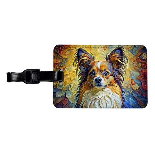 Papillion Dog Expressionism Art Travel Faux Leather Luggage Tag