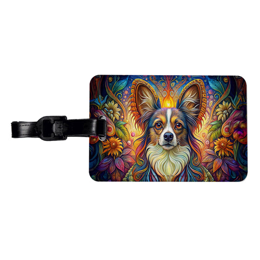 Papillion Dog French Bohemian Art Travel Faux Leather Luggage Tag