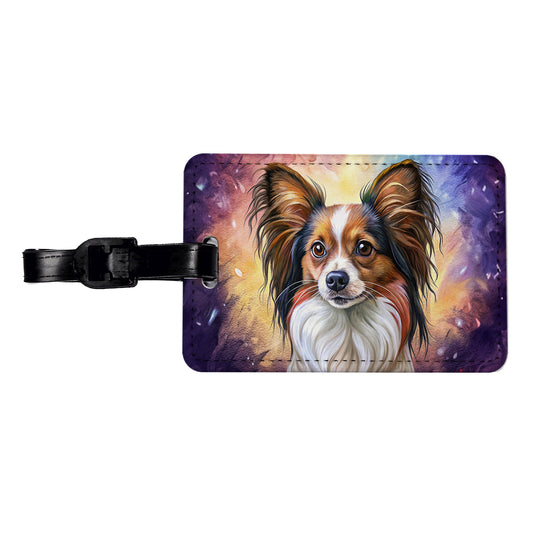 Papillion Dog Illustration Travel Faux Leather Luggage Tag