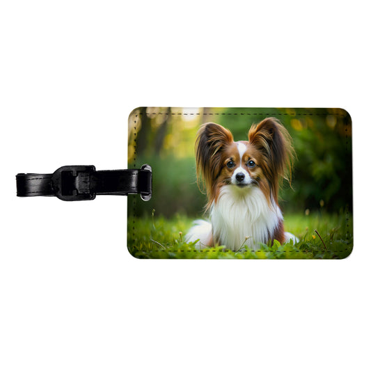 Papillion Dog Photo Travel Faux Leather Luggage Tag