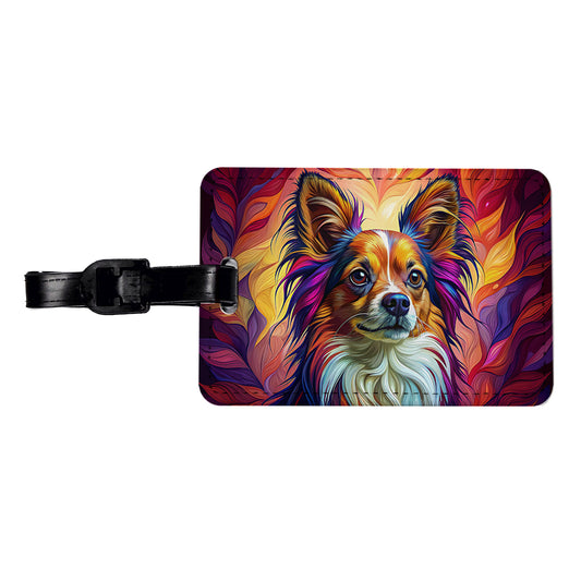 Papillion Dog Pop Art Travel Faux Leather Luggage Tag