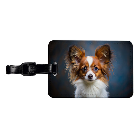 Papillion Dog Puppy Photo Travel Faux Leather Luggage Tag