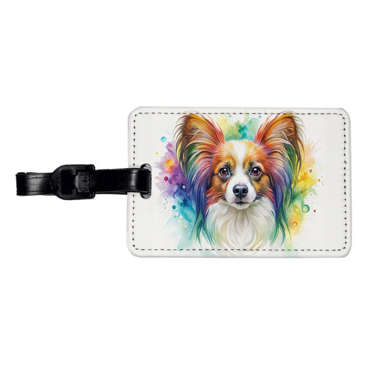 Papillion Dog Watercolor Style Travel Faux Leather Luggage Tag