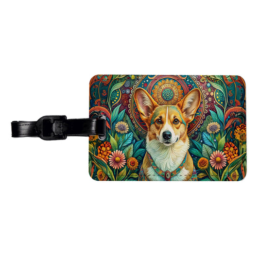 Pembroke Welsh Corgi Dog Bohemian Art Travel Faux Leather Luggage Tag