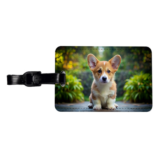 Pembroke Welsh Corgi Dog Puppy Photo Travel Faux Leather Luggage Tag