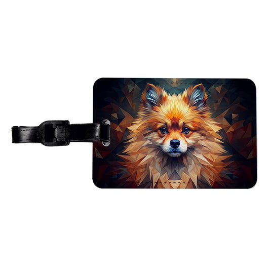 Pomeranian Dog Abstract Art Travel Faux Leather Luggage Tag
