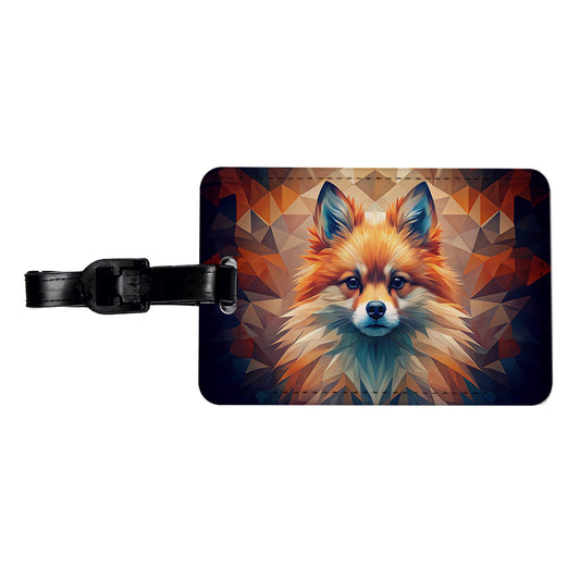 Pomeranian Dog Abstract Stylized Art Travel Faux Leather Luggage Tag