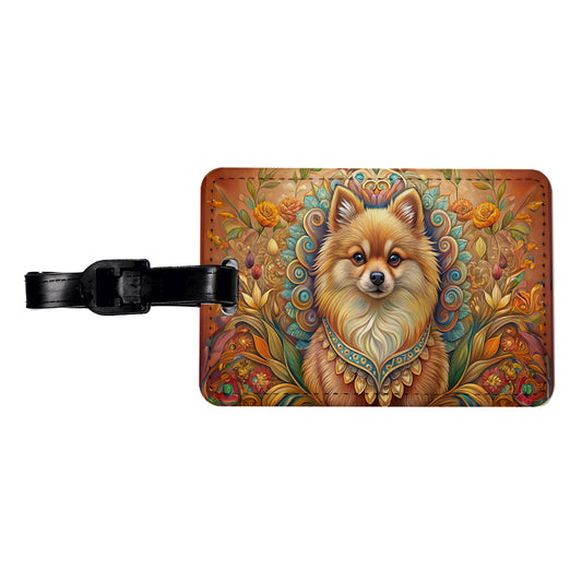 Pomeranian Dog Art Nouveau Travel Faux Leather Luggage Tag