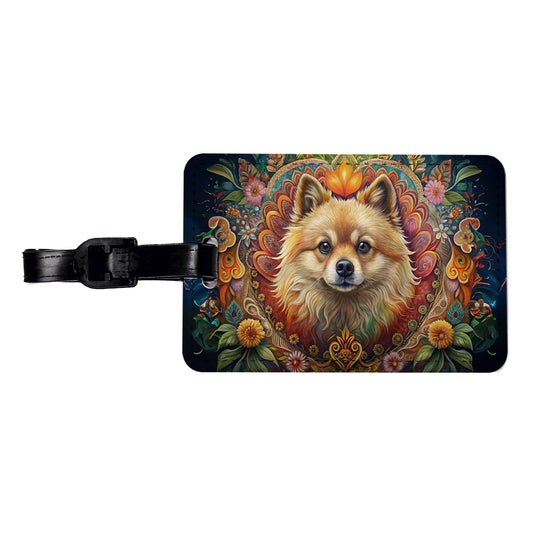 Pomeranian Dog Bohemian Art Travel Faux Leather Luggage Tag