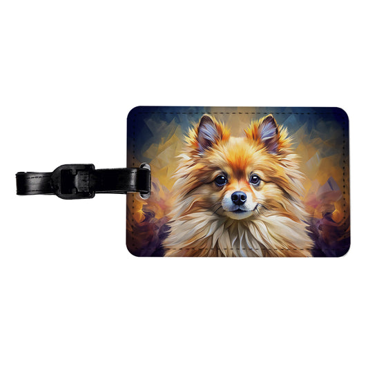 Pomeranian Dog Expressionism Art Travel Faux Leather Luggage Tag