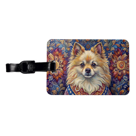 Pomeranian Dog French Bohemian Art Travel Faux Leather Luggage Tag
