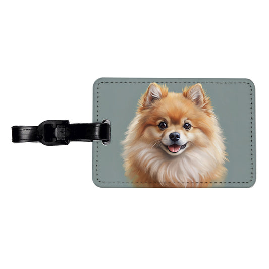 Pomeranian Dog Illustration Travel Faux Leather Luggage Tag