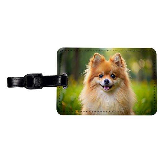 Pomeranian Dog Photo Travel Faux Leather Luggage Tag