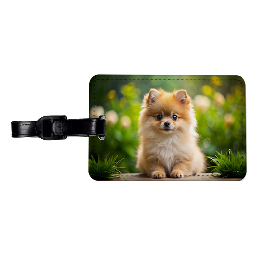 Pomeranian Dog Puppy Photo Travel Faux Leather Luggage Tag