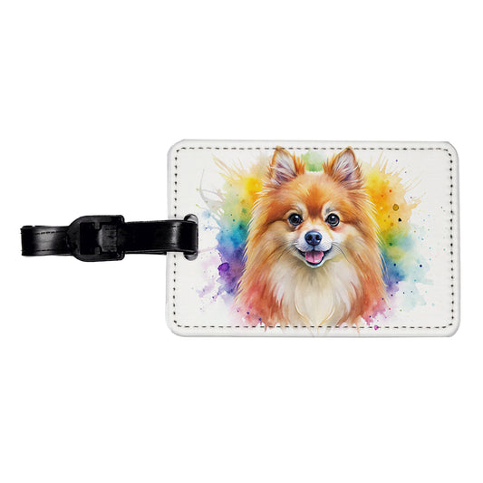 Pomeranian Dog Watercolor Style Travel Faux Leather Luggage Tag
