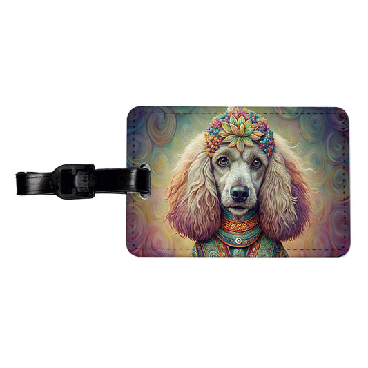 Poodle Dog Bohemian Art Travel Faux Leather Luggage Tag