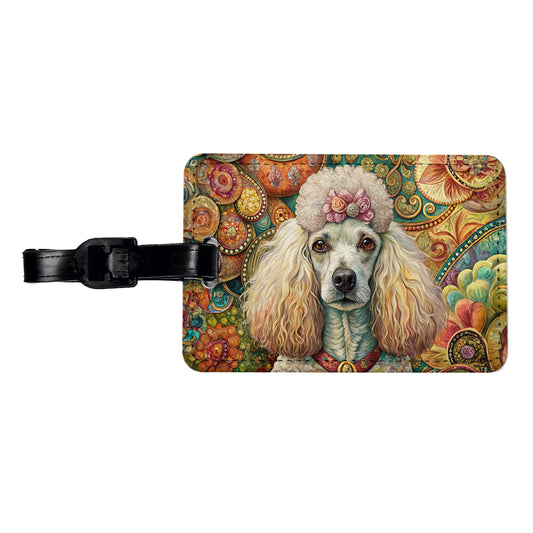 Poodle Dog French Bohemian Art Travel Faux Leather Luggage Tag