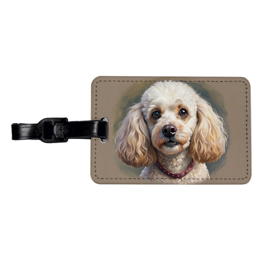 Poodle Dog Illustration Travel Faux Leather Luggage Tag