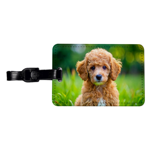Poodle Dog Puppy Photo Travel Faux Leather Luggage Tag