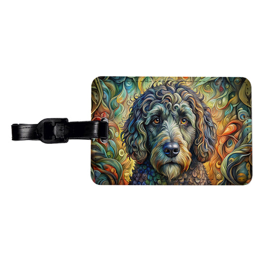 Portuguese Water Dog Abstract Art Travel Faux Leather Luggage Tag