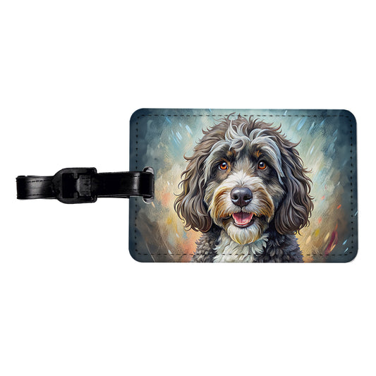 Portuguese Water Dog Illustration Travel Faux Leather Luggage Tag