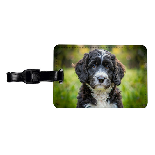 Portuguese Water Dog Puppy Photo Travel Faux Leather Luggage Tag
