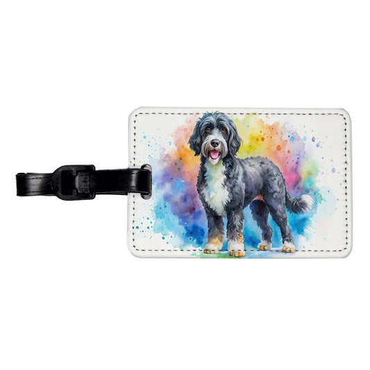 Portuguese Water Dog Watercolor Style Travel Faux Leather Luggage Tag