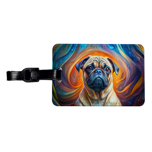 Pug Dog Abstract Art Travel Faux Leather Luggage Tag