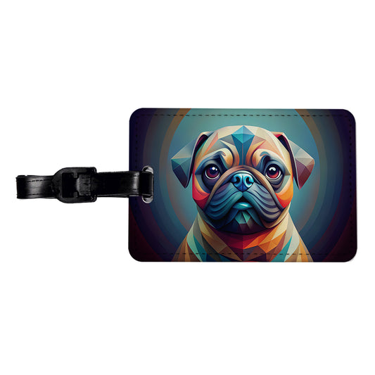 Pug Dog Abstract Stylized Art Travel Faux Leather Luggage Tag