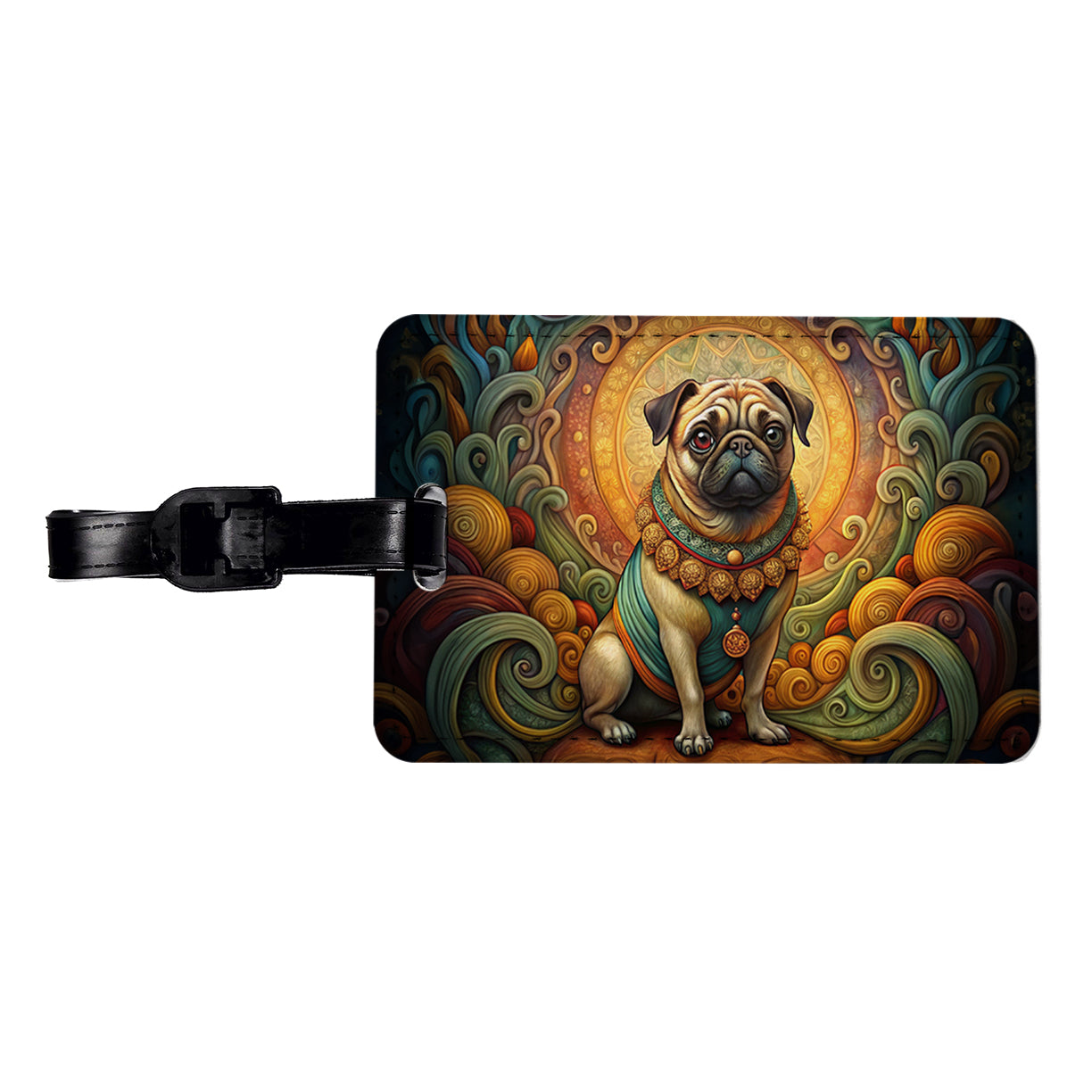 Pug Dog Art Nouveau Travel Faux Leather Luggage Tag