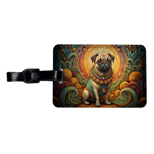 Pug Dog Art Nouveau Travel Faux Leather Luggage Tag
