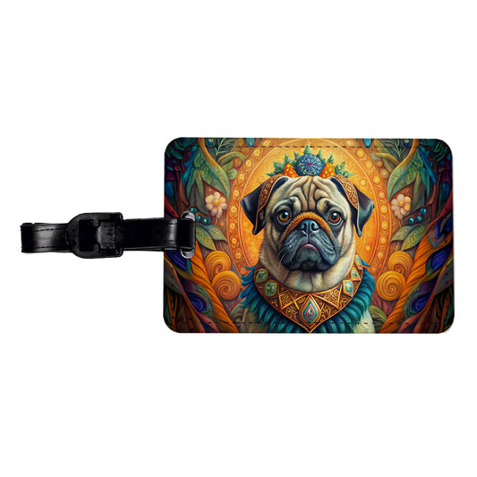 Pug Dog Bohemian Art Travel Faux Leather Luggage Tag