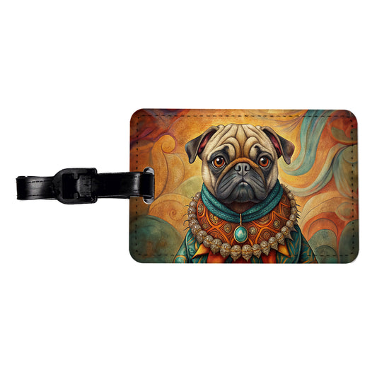 Pug Dog French Bohemian Art Travel Faux Leather Luggage Tag