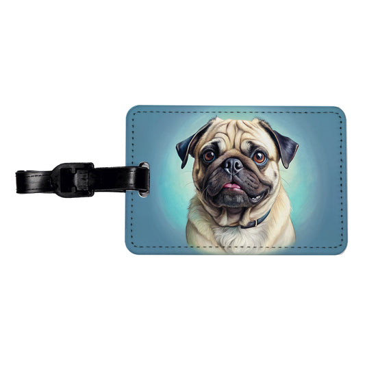 Pug Dog Illustration Travel Faux Leather Luggage Tag