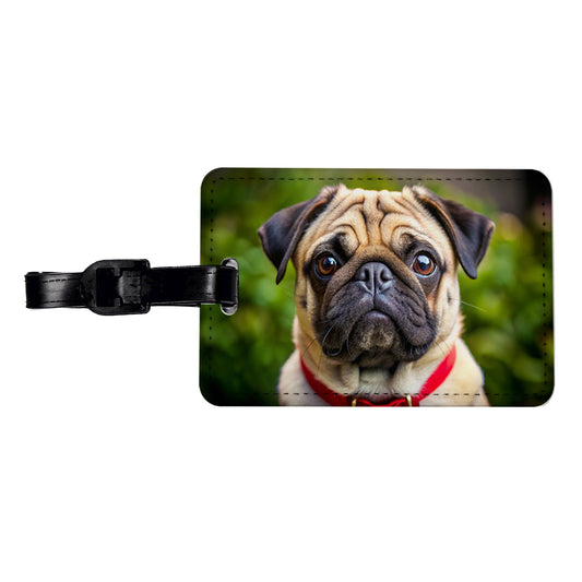 Pug Dog Photo Travel Faux Leather Luggage Tag
